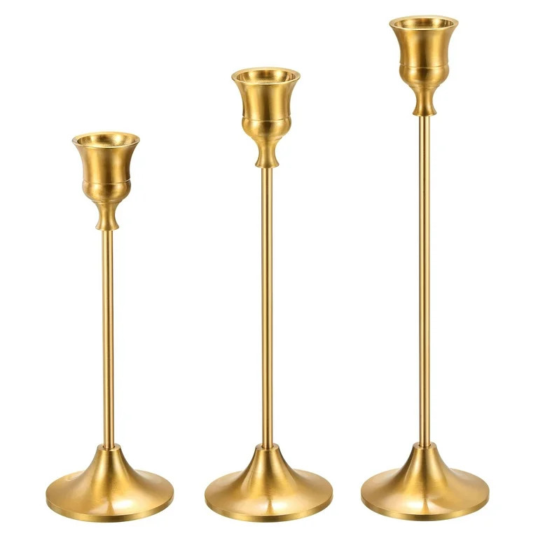 Uxcell Gold Candlestick Holder Candle Stick Long Holder Fits Taper Candles for Party Table, Set o... | Walmart (US)