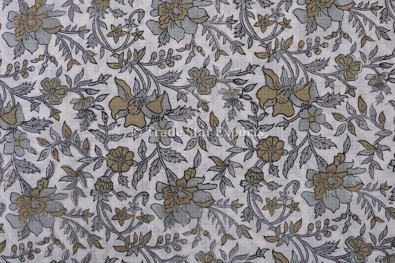 Trade Star Exports Indian Ethnic 100% Cotton Voile Running 3 Yard Hand Block Print Natural Fabric... | Amazon (US)
