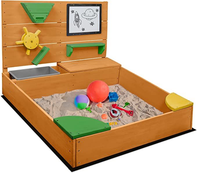 BELLEZE Outdoor Wooden Sandbox, 49x39in Kids Sand Pit for Backyard with Cover and Bottom Liner, B... | Amazon (US)