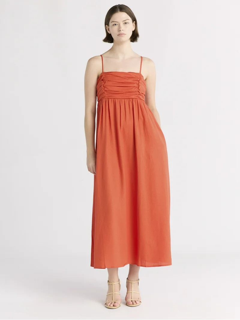 Free Assembly Women's Pleated Linen Blend Maxi Dress, Sizes XS-XXXL | Walmart (US)