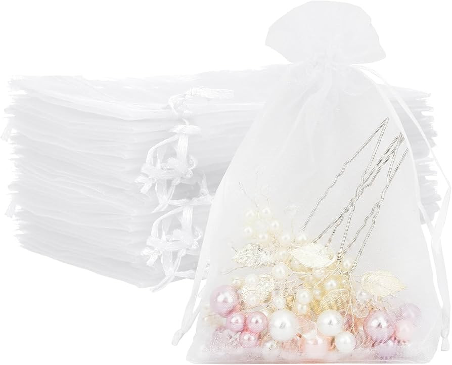 Organza Bags, Organza Bags 4x6, White Wedding Favor Bags, 50Pcs Mesh Bags Drawstring, Jewelry Gif... | Amazon (US)