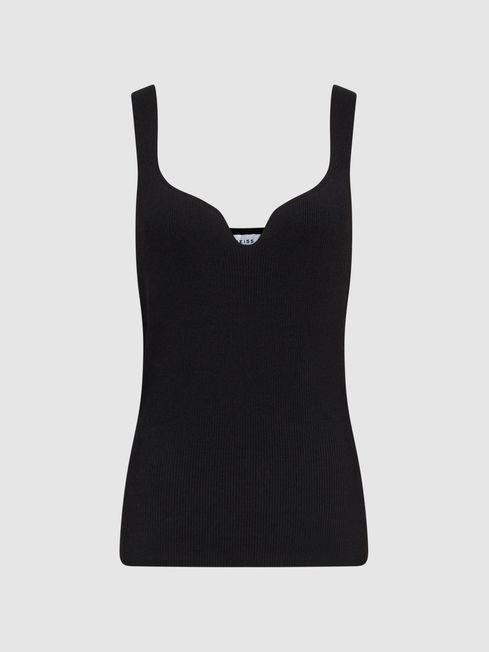 Reiss Black Daisy Sweetheart Neck Top | Reiss UK