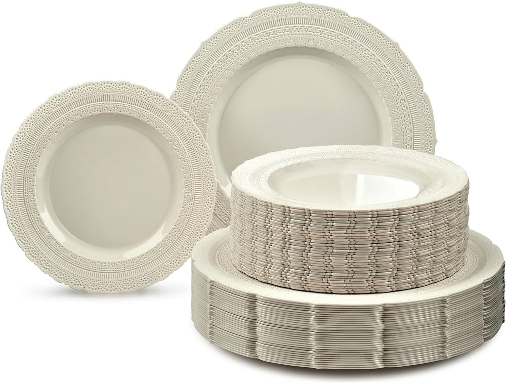 " OCCASIONS " 120 Plates Pack,(60 Guests) Extra Heavyweight Vintage Wedding Disposable/Reusable P... | Amazon (US)