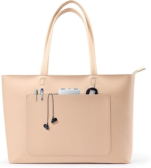 Work Tote Bag for Women - Waterproof Purse with Zipper, 18L Large Vegan Leather, Stiff & Slim for... | Amazon (US)