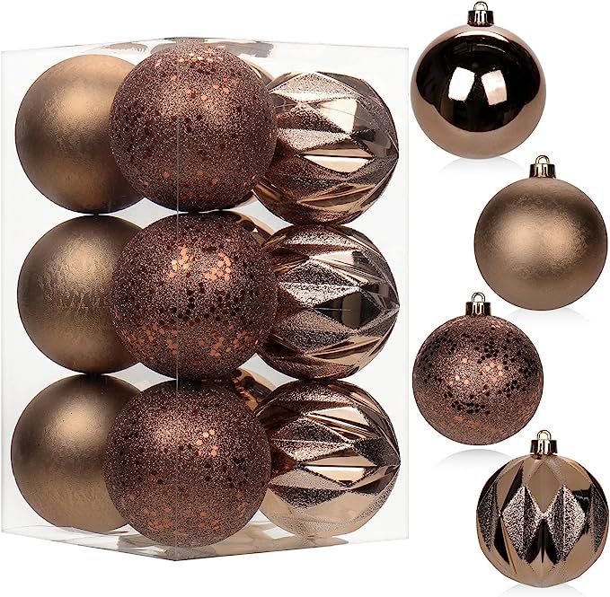 12PCS 3.15" Christmas Ball Ornaments Shatterproof Brown Christmas Tree Decorations Xmas Tree Ball... | Amazon (US)