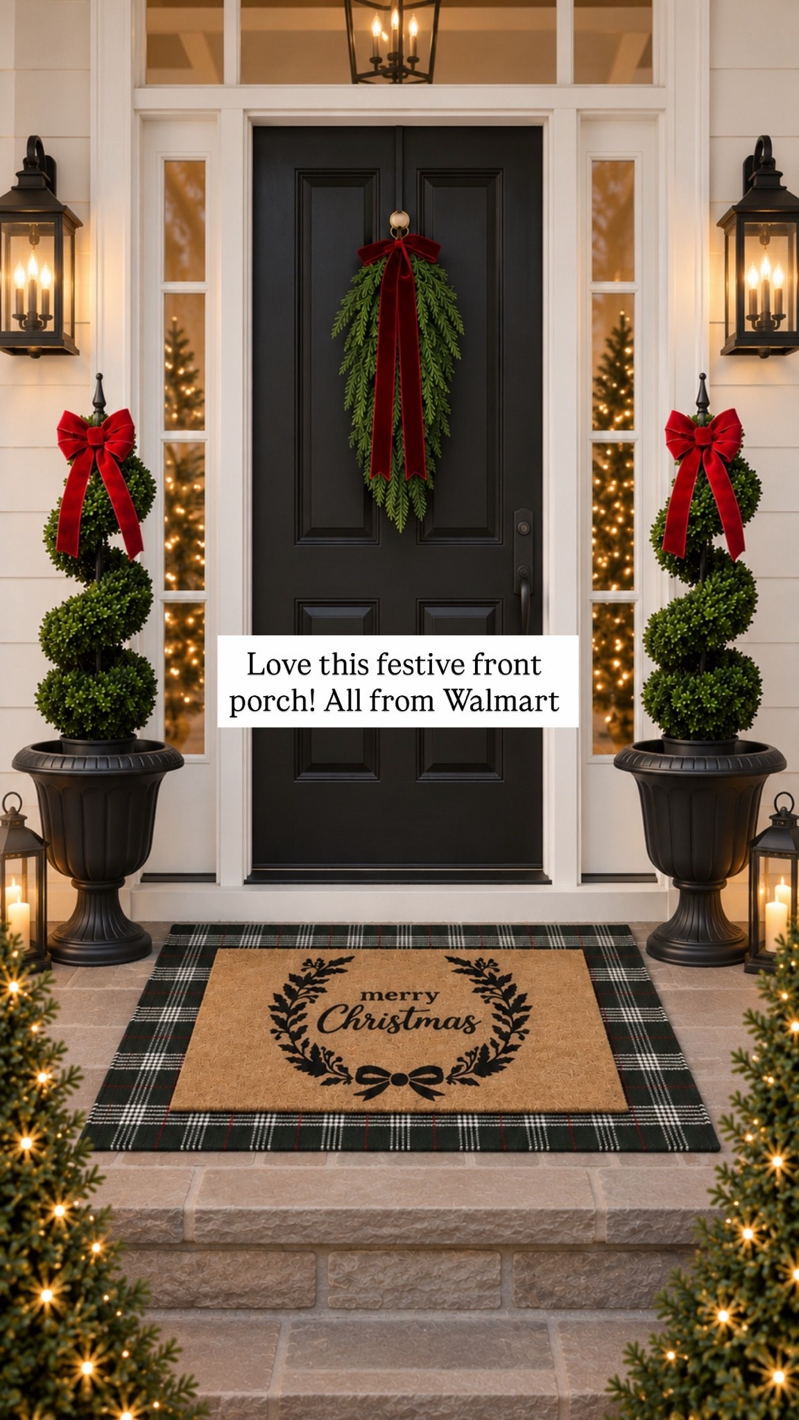 Christmas porch magic ❤️🎄 A few simple pieces make such a big impact! I love the classic combination of black urns, spiral topiaries, rich red velvet bows, and layered plaid + “Merry Christmas” mats.

Everything is linked here so you can recreate the look! ✨

#LTKHome #LTKSaleAlert #LTKSeasonal