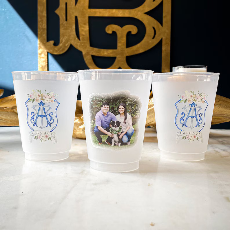 Custom Watercolor Monogram Full Color Shatterproof Cups, Engagement Photo Cups, Wedding Monogram ... | Etsy (US)
