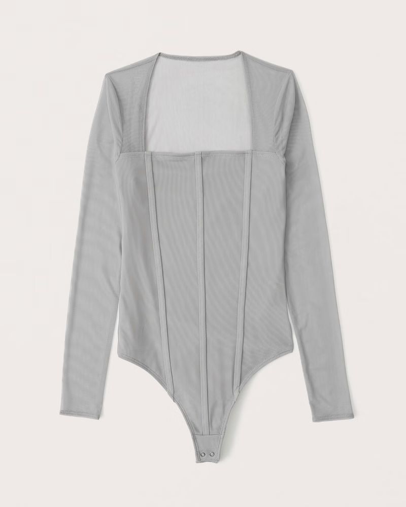 Abercrombie & Fitch Women's Long-Sleeve Mesh Corset Bodysuit in Grey - Size XS | Abercrombie & Fitch (US)