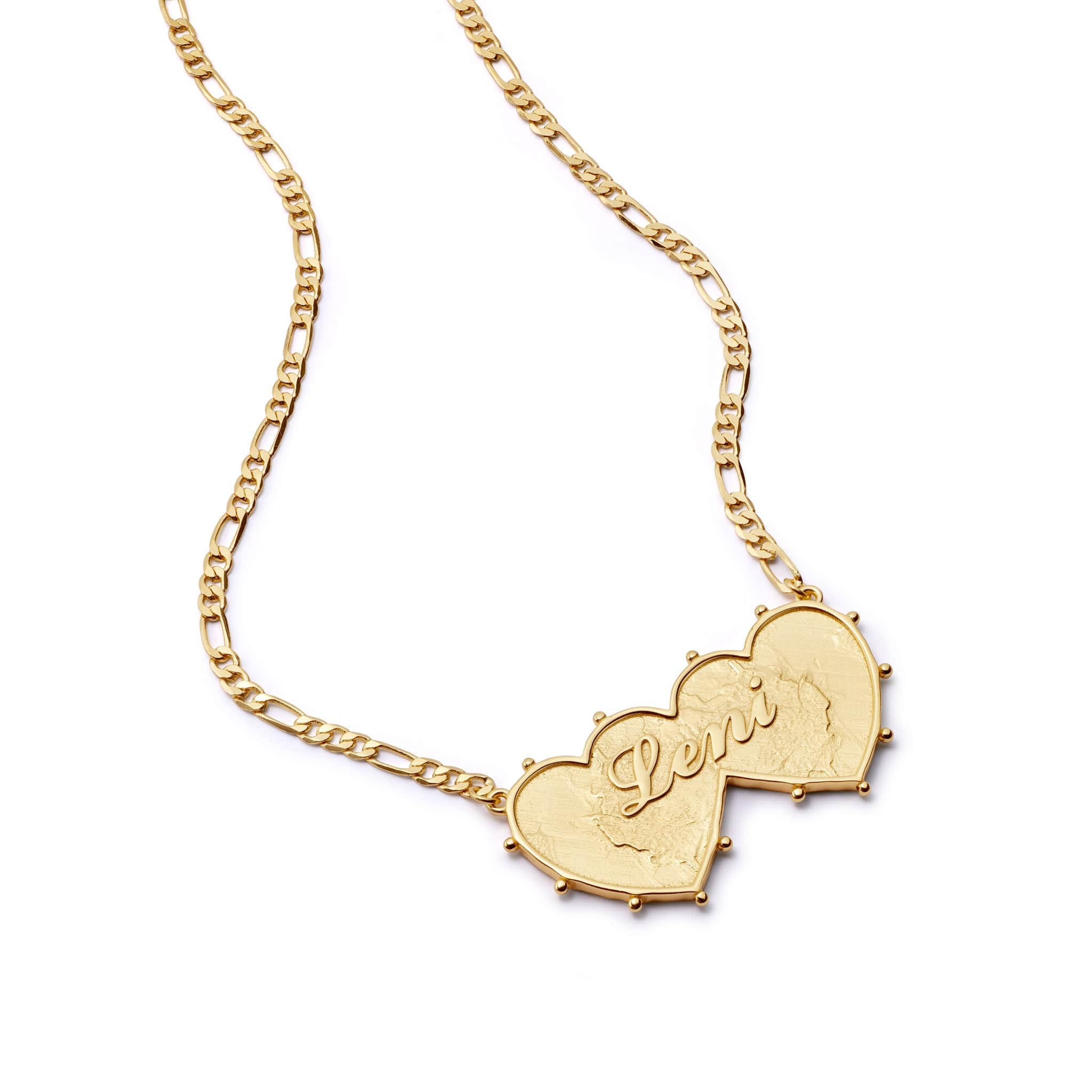 Shrimps Double Heart Personalised Necklace 18ct Gold Plate | Daisy London Jewellery