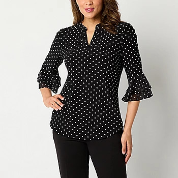 Black Label by Evan-Picone Womens Split Crew Neck 3/4 Sleeve Blouse | JCPenney