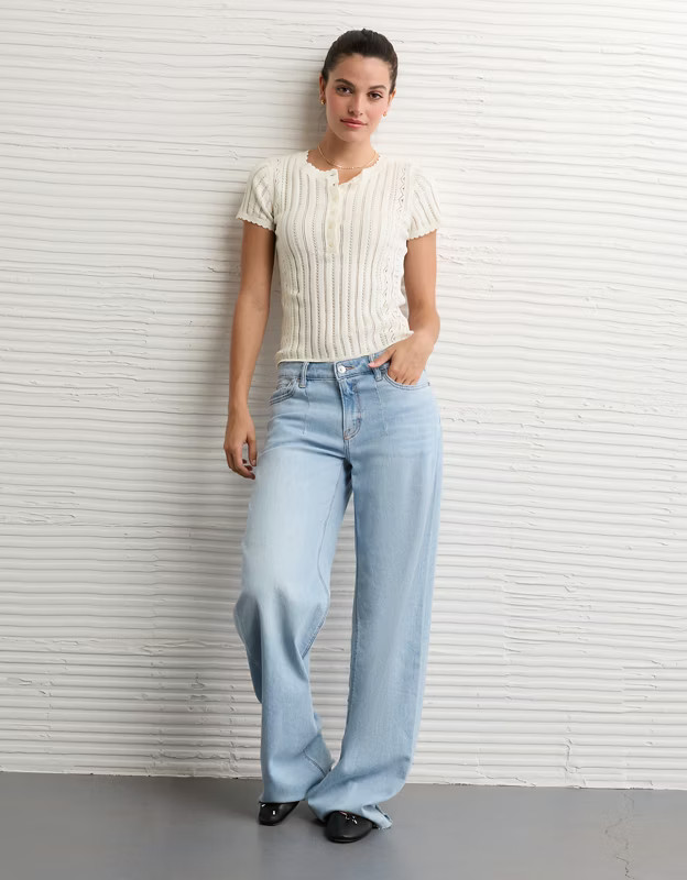 AE Henley Pointelle Sweater T-Shirt | American Eagle Outfitters (US & CA)