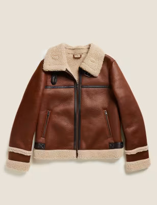 Faux Shearling Borg Lined Aviator Jacket | Marks & Spencer (US)