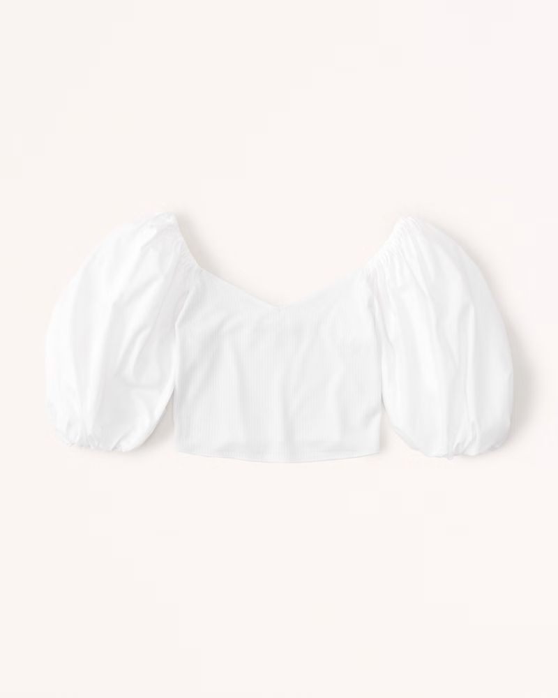 Puff Sleeve Mixed Fabric Top | Abercrombie & Fitch (US)