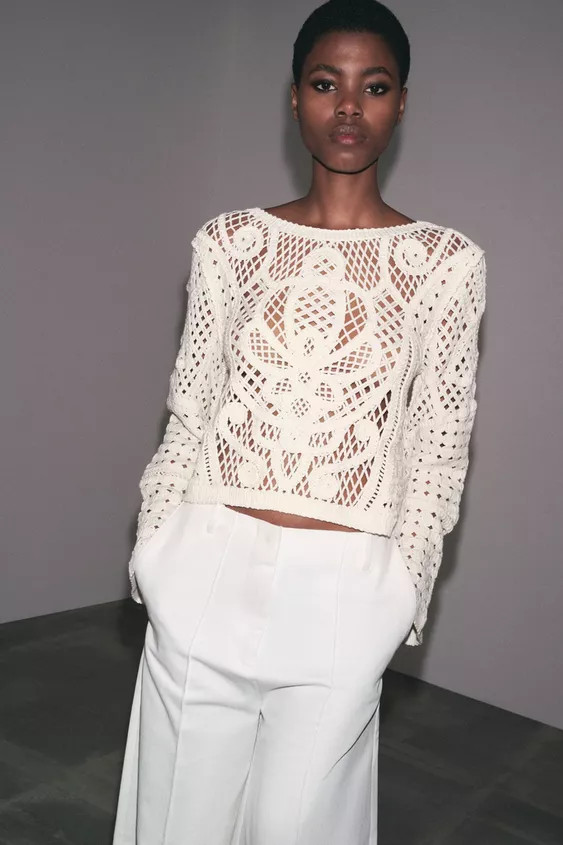 LONG SLEEVE CROCHET TOP | Zara US
