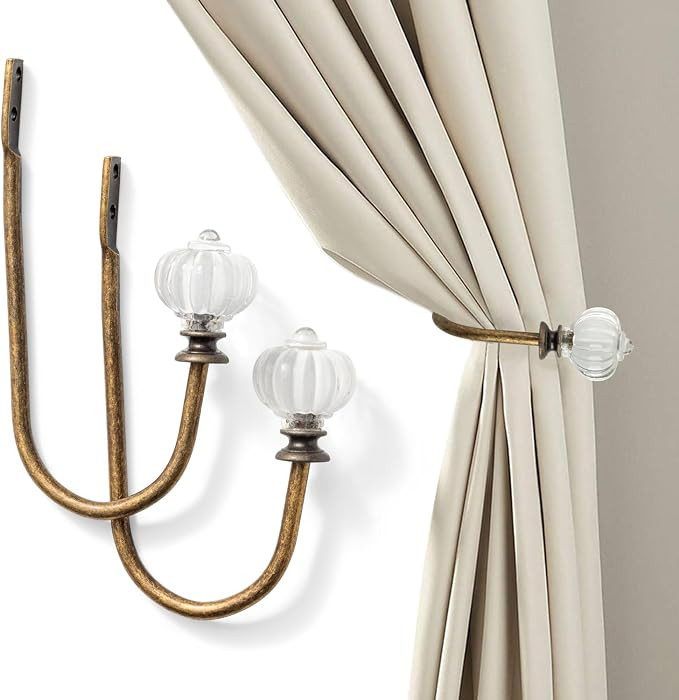 Vintage Curtain Holdbacks 2Pcs - Pumpkin Shaped, Metal Curtain Side Holders for Wall, Small Drape... | Amazon (US)