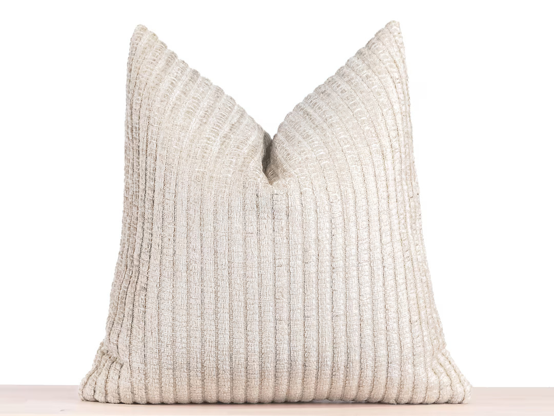 Neutral Textured Pillow Cover, Boho Euro Sham, Bohemian Throw Pillow, Textured Striped Thick Soft... | Etsy (US)