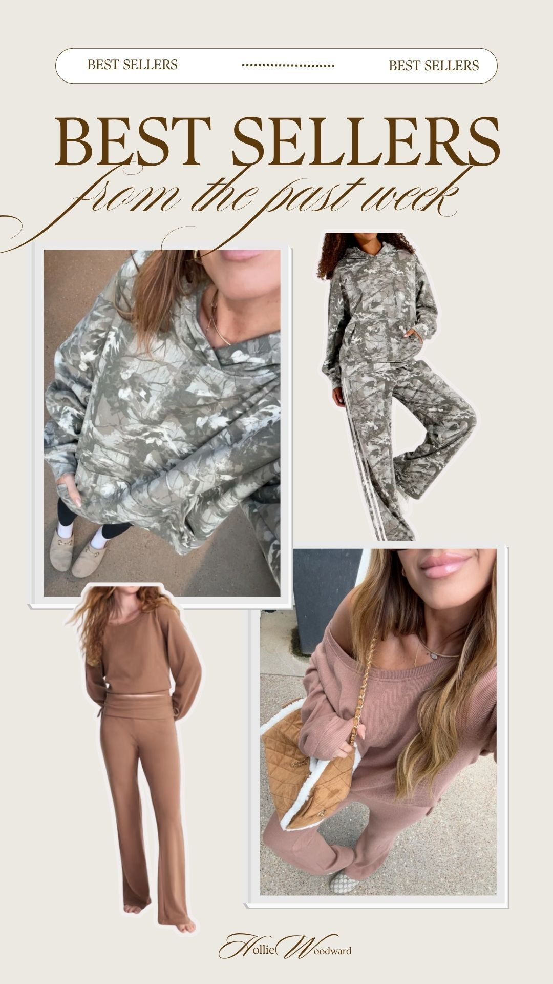 wearing a medium in the camo set and a small in the tan set! 

 