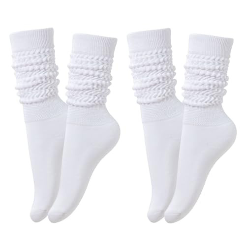 STNFAMILI White Slouch Scrunch Socks for Women, Long High Tube Socks Women (2 Pairs - White) | Amazon (US)