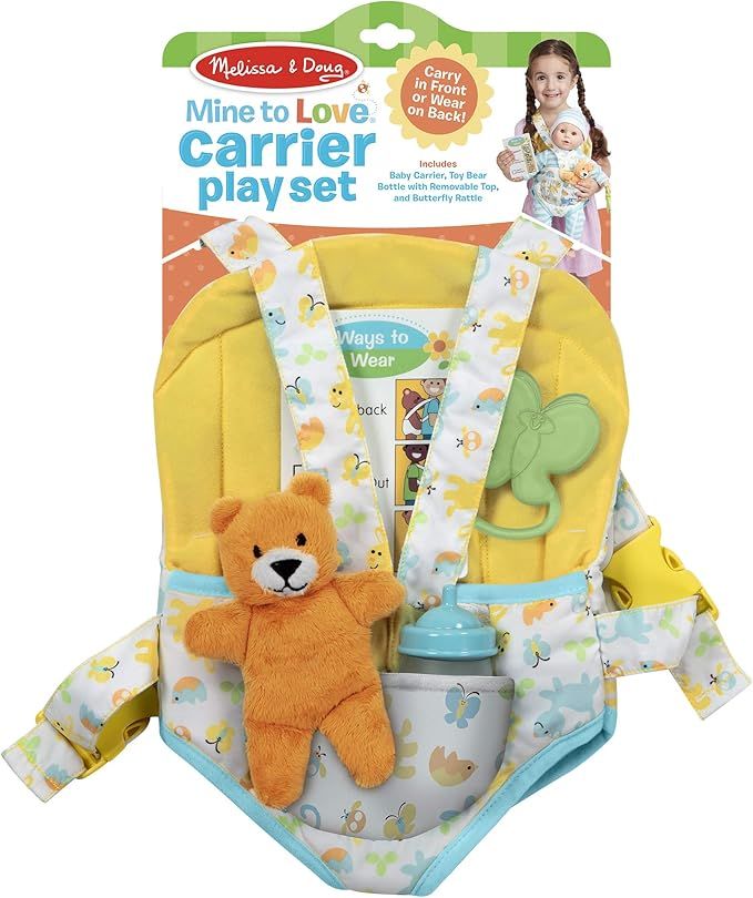 Melissa & Doug Mine to Love Carrier Play Set for Baby Dolls with Toy Bear, Bottle, Rattle, Activi... | Amazon (US)