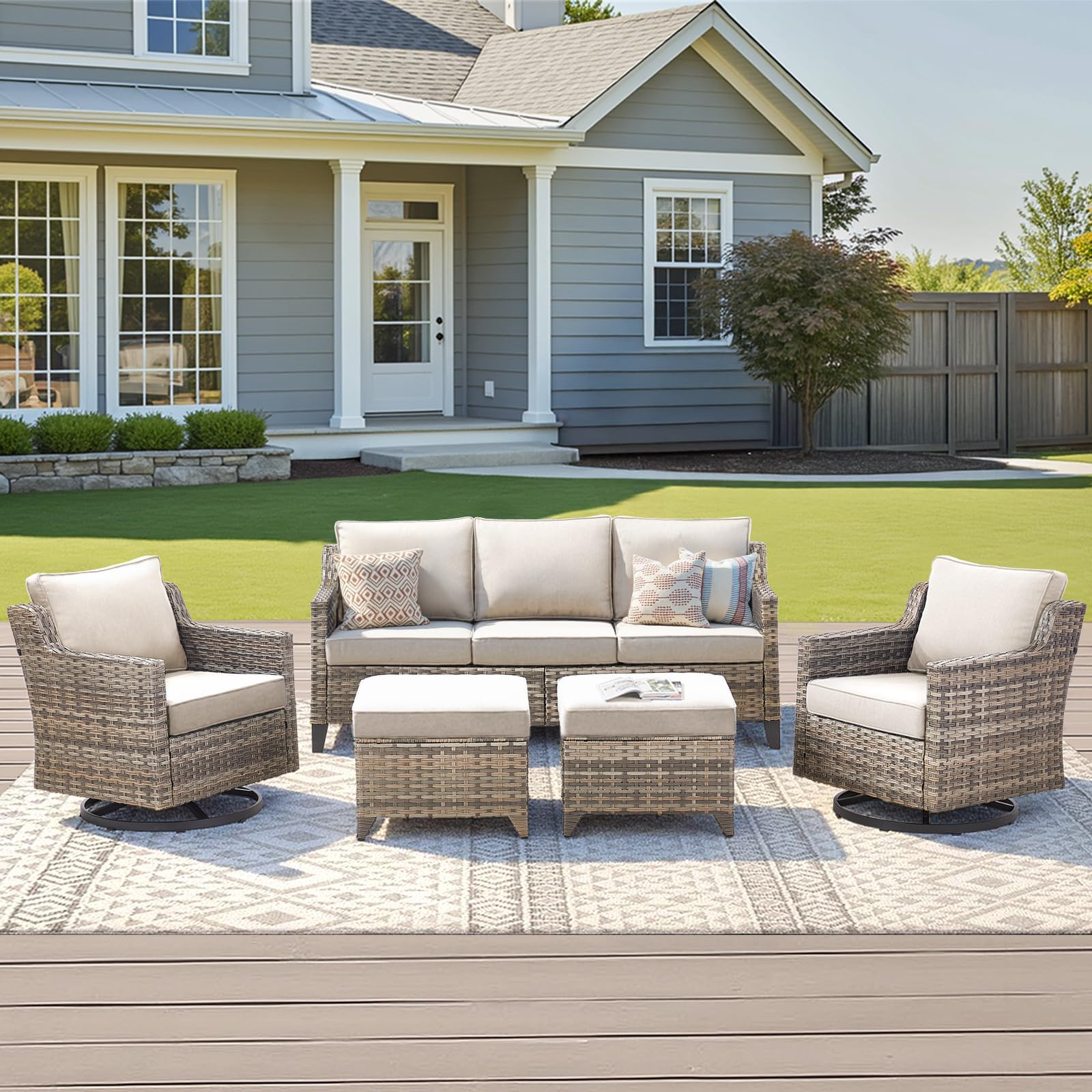 Outdoor Patio Furniture Set-5 Pieces All-Weather Wicker Outdoor Furniture with Swivel Patio Chair... | Amazon (US)