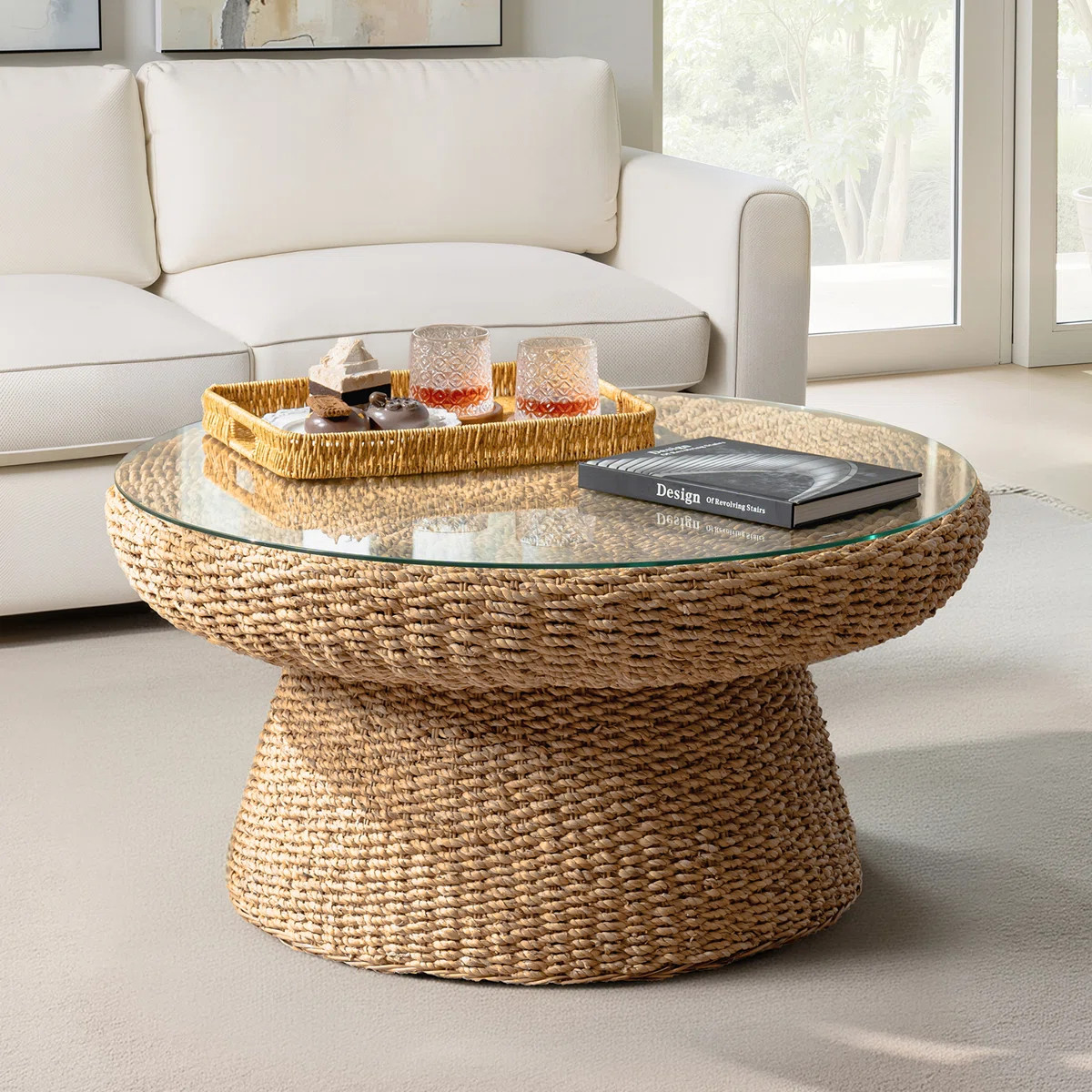 Anesty Lena Coastal 34"W Rattan Frame with Glass Top Coffee Table | Wayfair North America