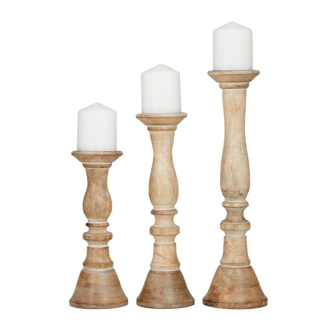 Grayson Lane 3 Candle Wood Pillar Candle Holder | Lowe's