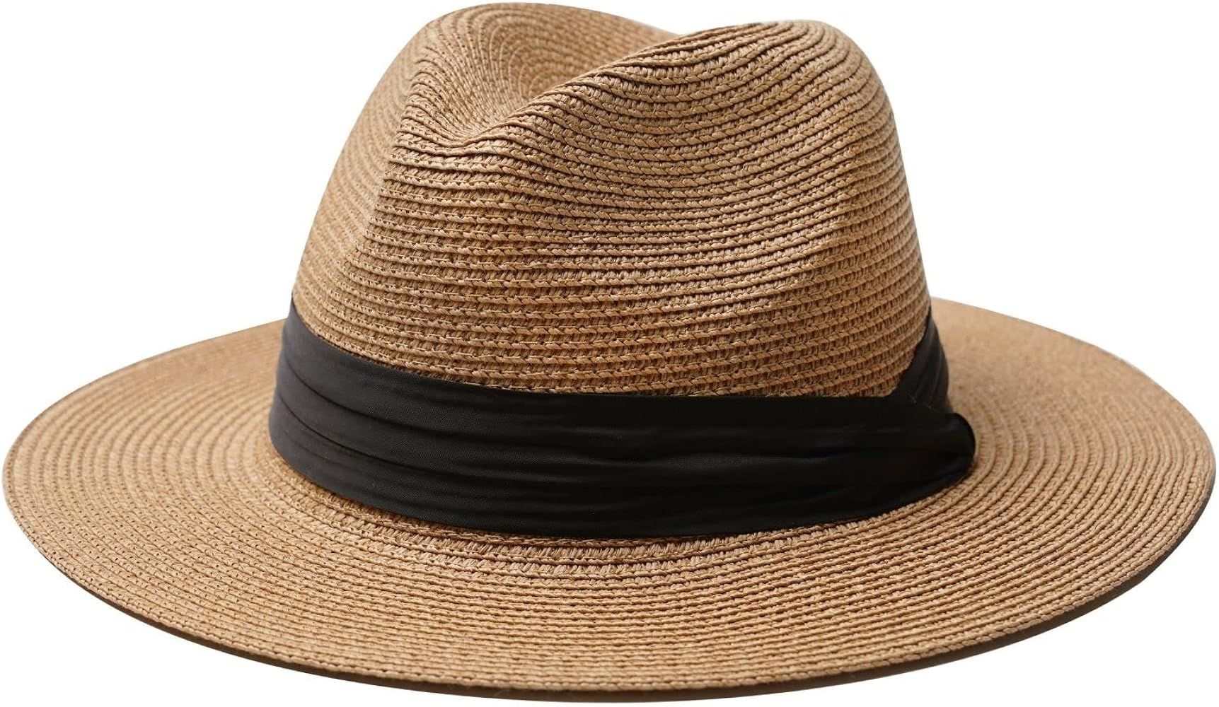 accsa Panama Straw Hat for Women Wide Brim Summer Straw Hat Classic Sun Hat for Beach Ladies Foldabl | Amazon (US)