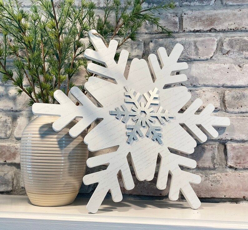 Large wood and galvanized metal snowflake door hanger, winter wreath, winter doorhanger | Etsy (US)
