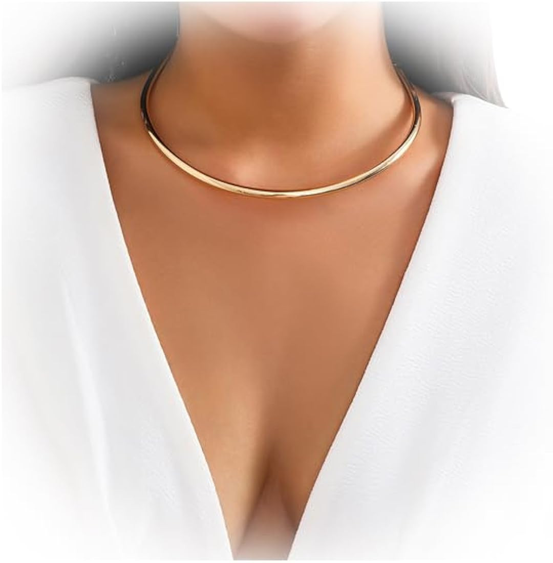 Amazon.com: Rotaiboes Simple Metal Collar Necklace Open Round Clavicle Chain Summer Beach Body Ch... | Amazon (US)