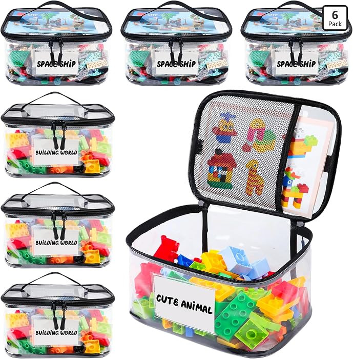 Tesuko 6 Pack Clear Toy Storage Bag with Name Tag& Manual Pocket, Waterproof Transparent PVC Toy ... | Amazon (US)