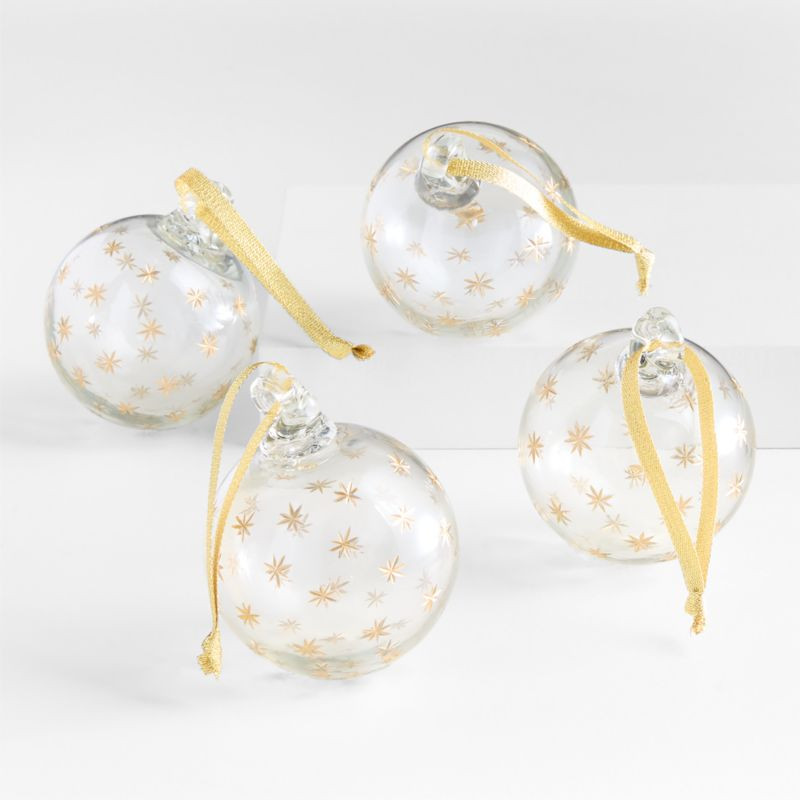 Gold Etched Star Balls Christmas Ornaments, Set of 4 | Crate & Barrel | Crate & Barrel
