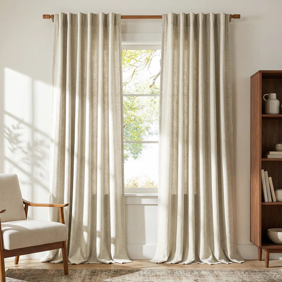 Faux Linen Blend Curtains Rod Pocket & Back tab Semi Sheer Window Treatments Privacy with Light F... | Wayfair North America