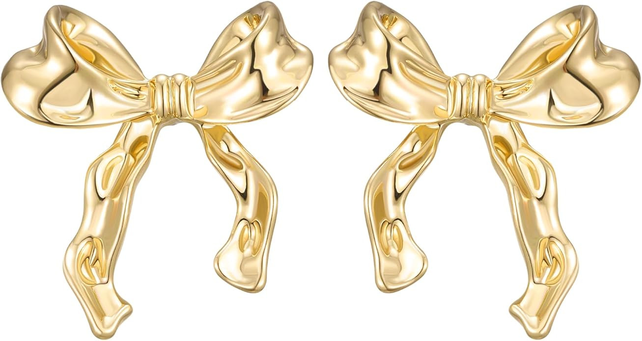 SWEETV Gold/Silver Bow Earrings for Women, 925 Sterling Silver Post Ribbon Knot Stud Earrings Dro... | Amazon (US)