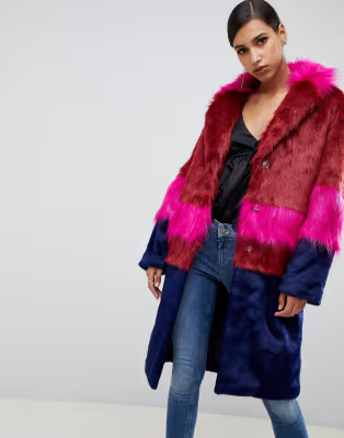 ASOS DESIGN cutabout blocked fur faux coat | ASOS US