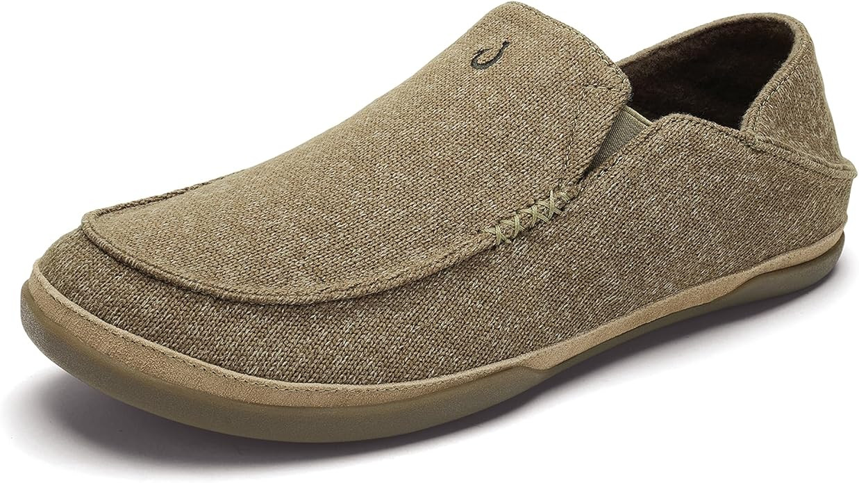 OLUKAI Moloa Hulu Men's Wool-Blend Slippers, Soft & Heathered Knit Slip On Shoes, Suede Leather F... | Amazon (US)