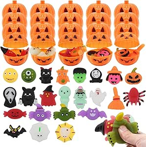 Halloween Party Favors for Kids 24 Pumpkin Shells & 24 Halloween Squishes Bulk Squishy Toys 48PCS... | Amazon (US)