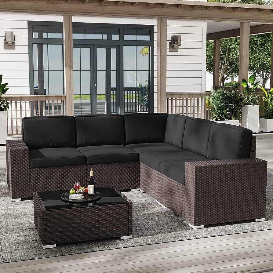 LayinSun Outdoor Patio Furniture Set 6 Pieces Sectional Conversation Sofa Set Brown Rattan Sofa S... | Amazon (US)