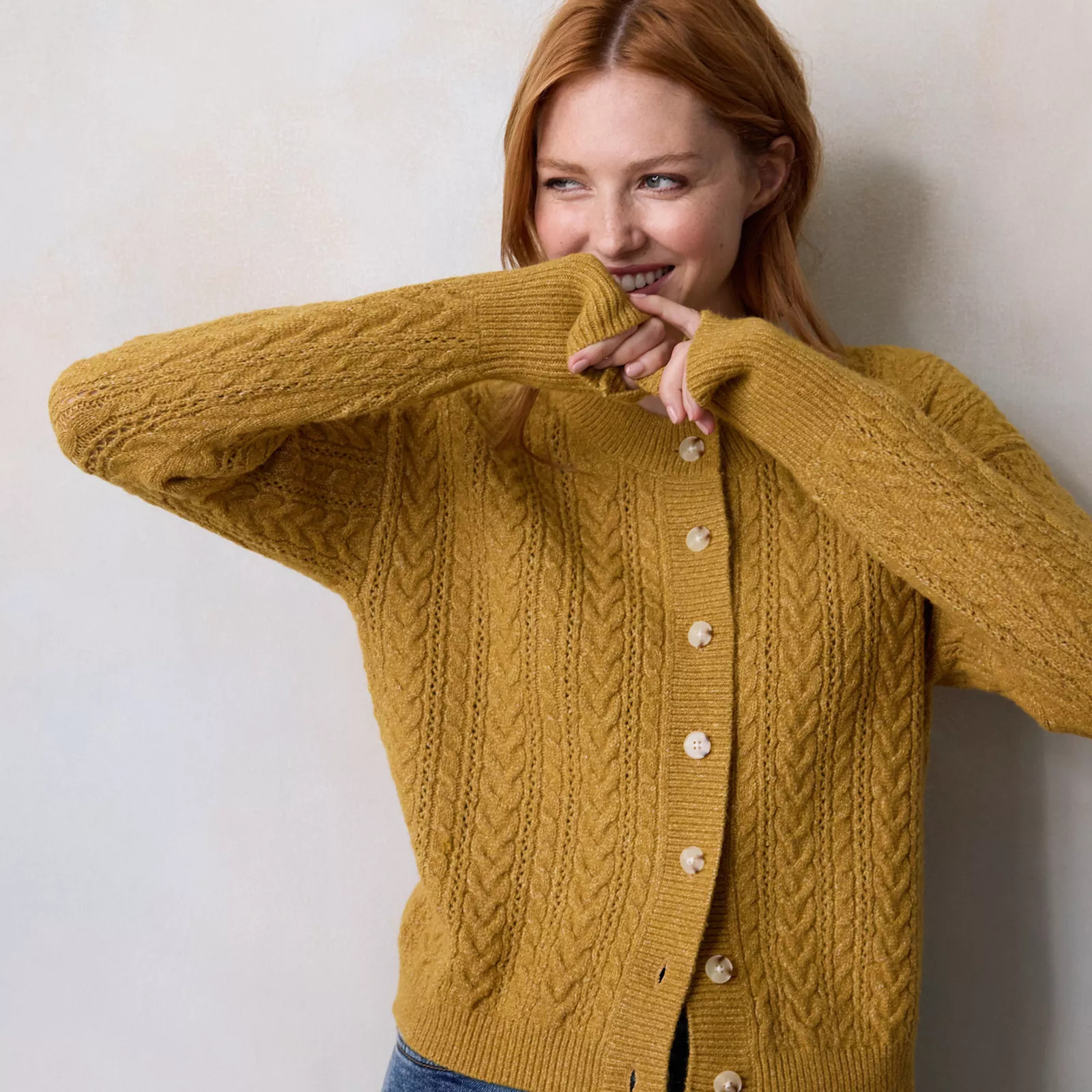 Women's LC Lauren Conrad Cable Knit Button Front Cardigan Sweater | Kohl's