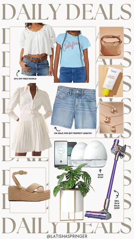 Daily deals! 25% off Free People, over $100 off the Dyson cordless vacuum, denim shorts on sale and more! 

#dailydeals

Target deals. Target planter. Walmart deals. Elvie pump on sale. Dyson sale. Chic spring dress. denim shorts under $30. California graphic tee. Raffia wedge sandals  

#LTKstyletip #LTKsalealert #LTKSeasonal