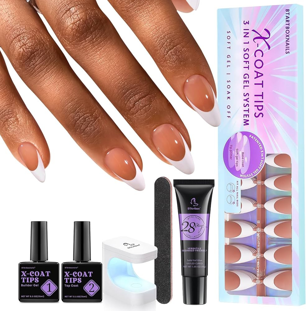 BTArtboxnails French XCOATTIPS Nail Kit - Brown Medium Almond Fake Nails, Gel Nail Glue, Builder ... | Amazon (US)