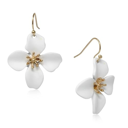 POMINA Floral Flower Bib Necklace Fashion Statement Necklace Floral White Earrings for Women (Flower Earring-White) | Amazon (US)