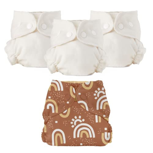 Esembly Cloth Diaper Bundle Set, 3 Organic Absorbent Inners and 1 Waterproof Recycled Diaper Cover, Reusable Washable Diapers with Snap Closure, Size 1 (7-17lbs), Sunshower | Amazon (US)