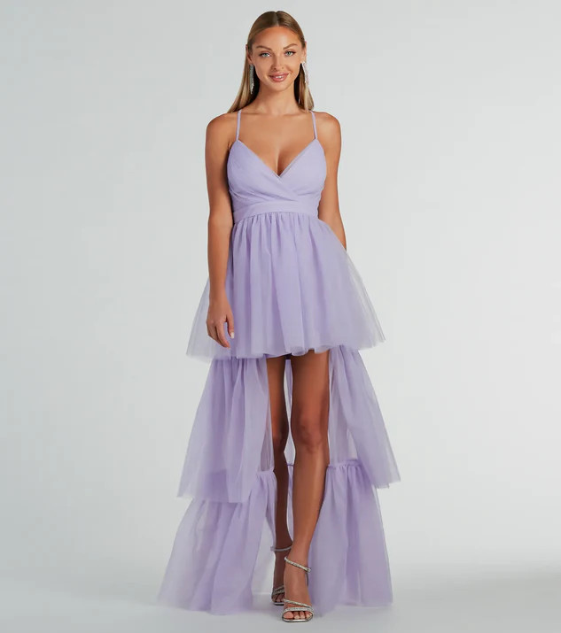 Ophelia V-Neck High Low Ruffle Tulle Formal Dress | Windsor Stores