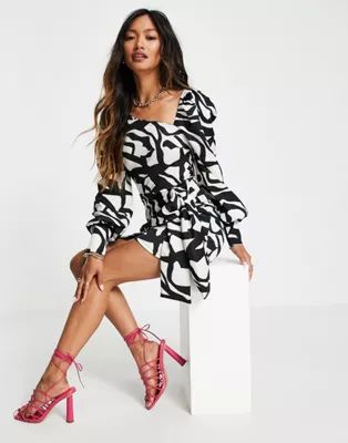 ASOS DESIGN asymmetric long sleeve wrap mini dress in zebra print | ASOS (Global)