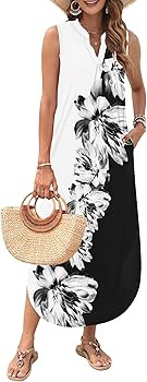AUSELILY Womens Summer Casual Maxi Dresses 2026 Sleeveless Long Beach Dresses V Neck Loose Sundre... | Amazon (US)