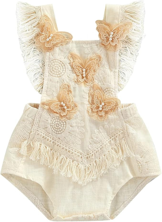 Baby Girl Boho 1st Birthday Romper Lace Floral Photoshoot Cake Smash Outfit | Amazon (US)