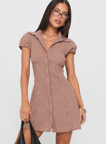 Kavira Tie Bust Shirt Dress Red Gingham | Princess Polly US