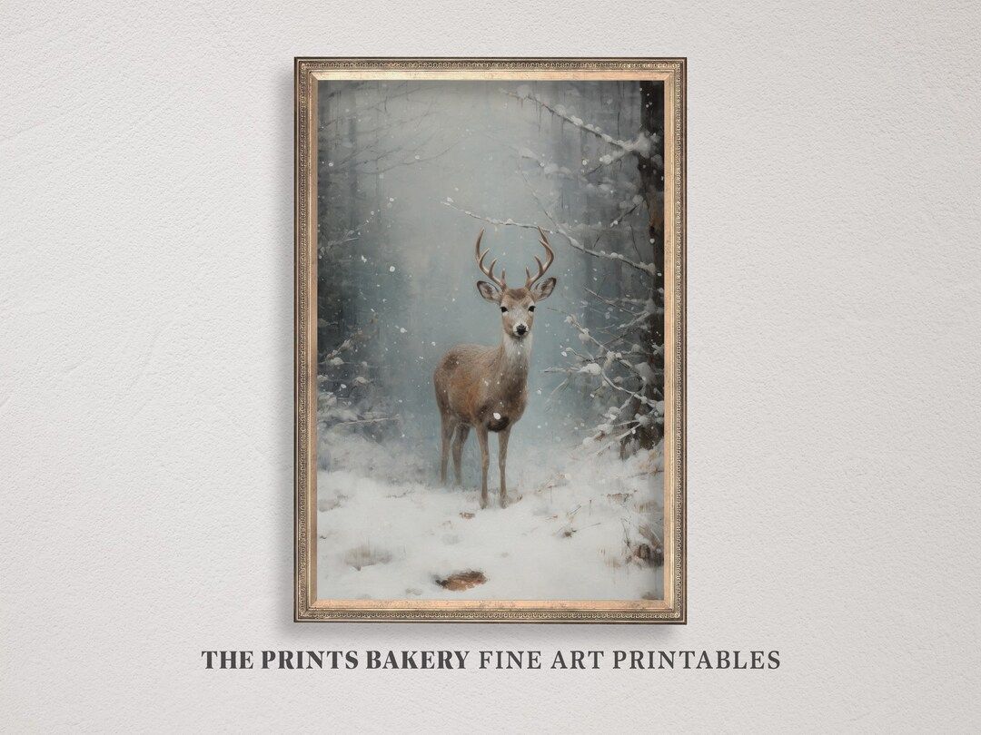 PRINTABLE Christmas Reindeer Vintage Print Snowy Woods - Etsy | Etsy (US)