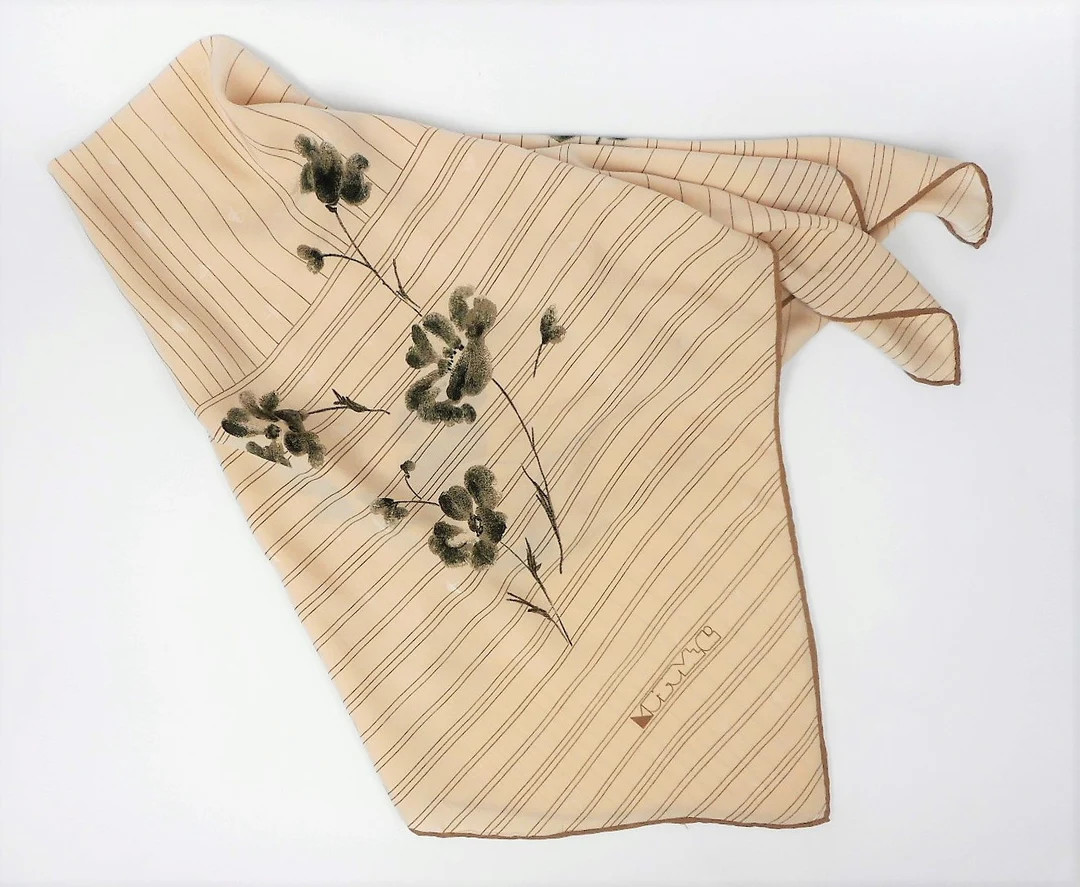 Vintage Silk Scarf, Beige Brown Strip and Flowers Square Scarf - Etsy Canada | Etsy (CAD)