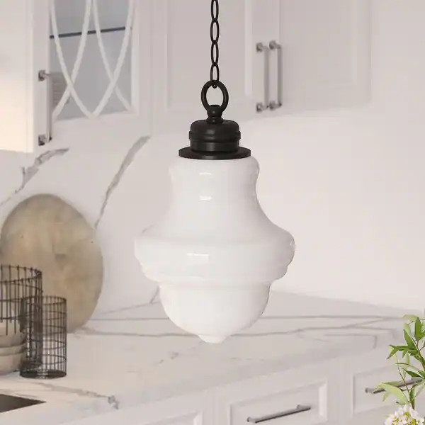 Annie Blackened Bronze and White Milk Glass Pendant - Blackened Bronze/Milk Glass - Blackened Bro... | Bed Bath & Beyond